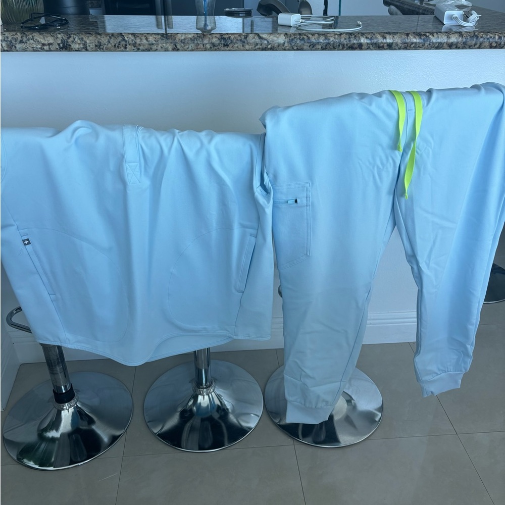 Figs Light Blue Scrub Set with Neon Accents